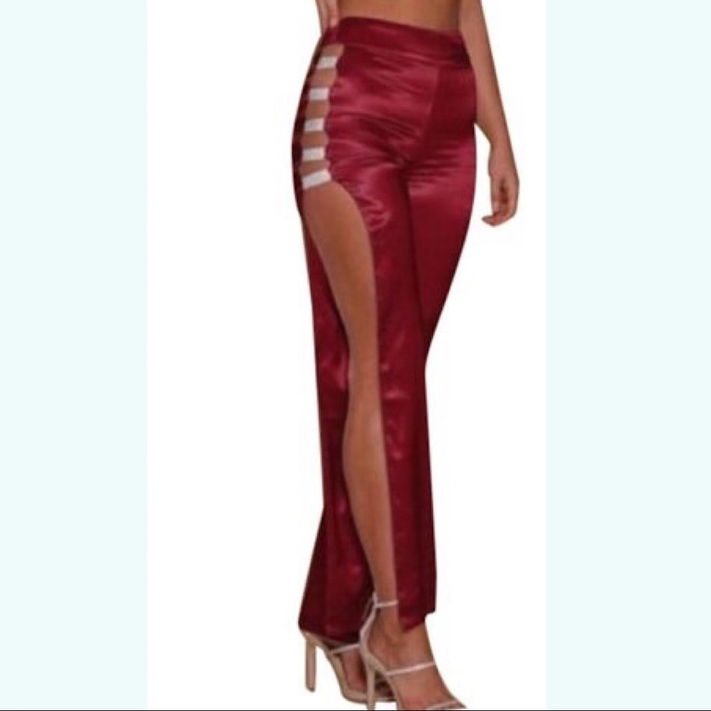 Sienna Diamante Panel Pants - Burgundy